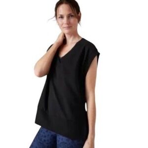 Athleta Retroterry Sweatshirt Sleeveless Top Vest Black V neck Size M